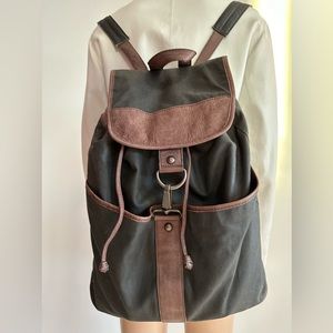 Waxed Canvas Backpack with Leather Trim And Front Pockets, Unisex